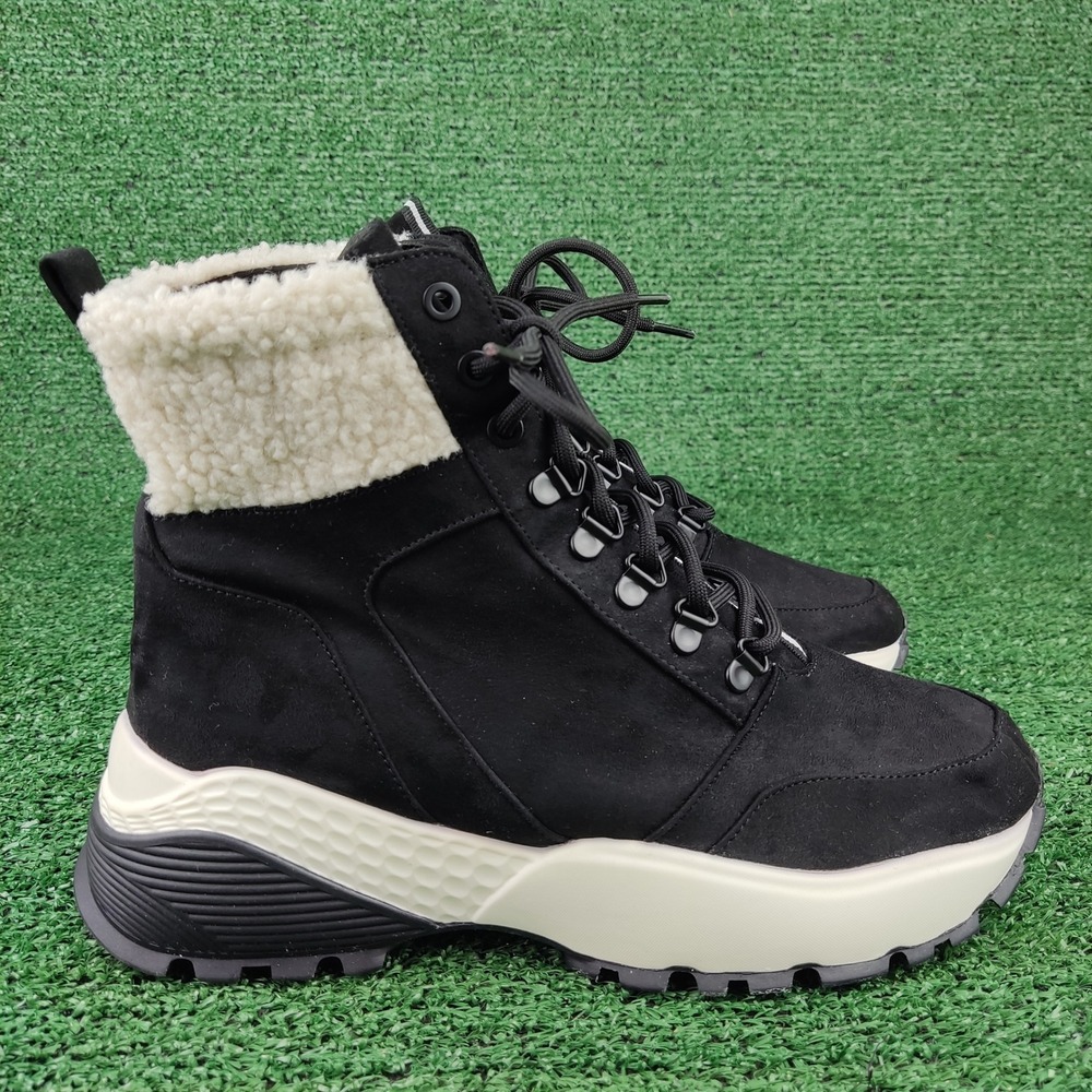 Kensie Boots Women 10 Black Crown Sneaker Boot Faux Shearling Lug Sole KS205270